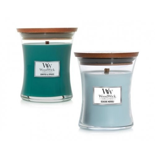 WoodWick Juniper & Spruce + Seaside Neroli Küünalde komplekt