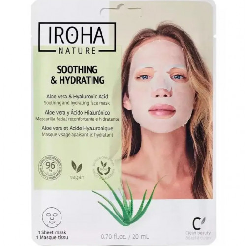 IROHA Moisturizing Aloe + Hyaluronic Acid Aloe Vera ja hüaluroonhappega rahustav ja taaselustav näomask 23ml