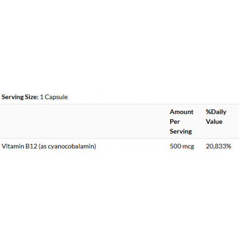 SWANSON Vitamin B12, 500 mcg Energy and Metabolism Toidulisand B12-vitamiin 100 kapsulit