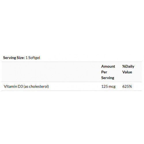 SWANSON Vitamin D3, Highest Potency D3-vitamiin koos linaseemneõliga 250 kapsulių