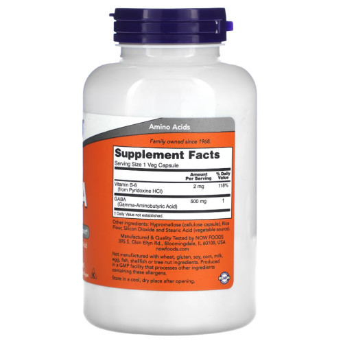 NOW Foods GABA 500mg Toidulisand 100 kapsulit