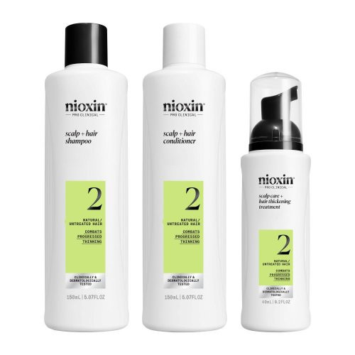 Nioxin Pro Clinical System 2 Kit Juuksehoolduskomplekt tugevalt hõrenevatele, naturaalsetele juustele 300ml+300ml+100ml