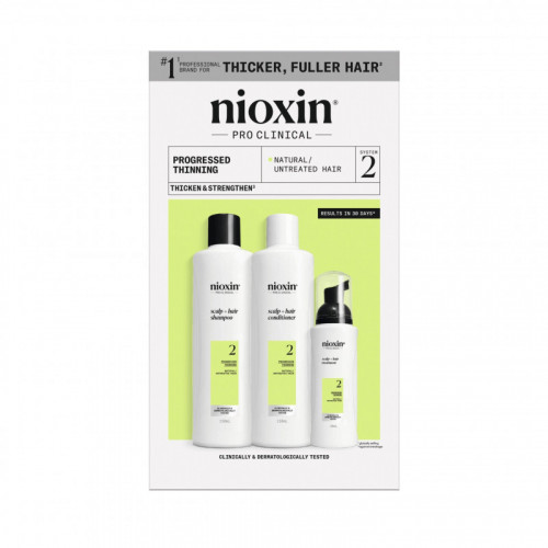 Nioxin Pro Clinical System 2 Kit Juuksehoolduskomplekt tugevalt hõrenevatele, naturaalsetele juustele 300ml+300ml+100ml