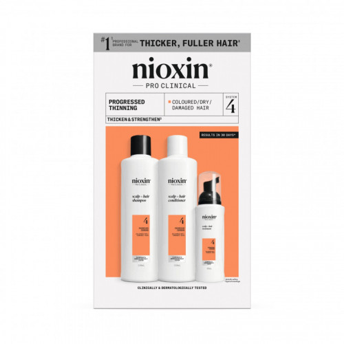 Nioxin Pro Clinical System 4 Kit Juuksehoolduskomplekt tugevalt hõrenevate juuste jaoks 150ml+150ml+40ml