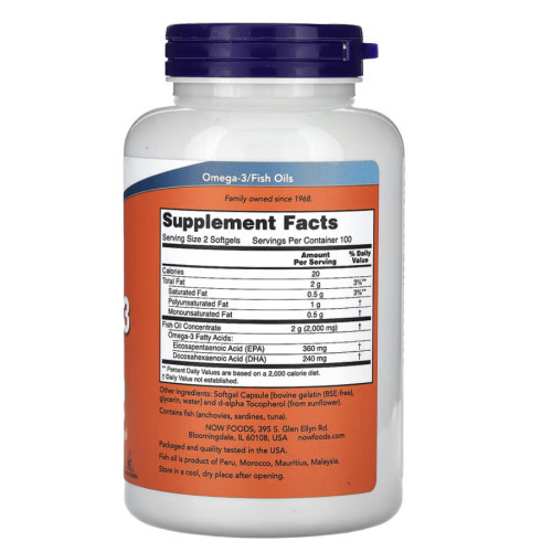 NOW Foods Omega-3 1000mg Kalaõli 100 kapsulit