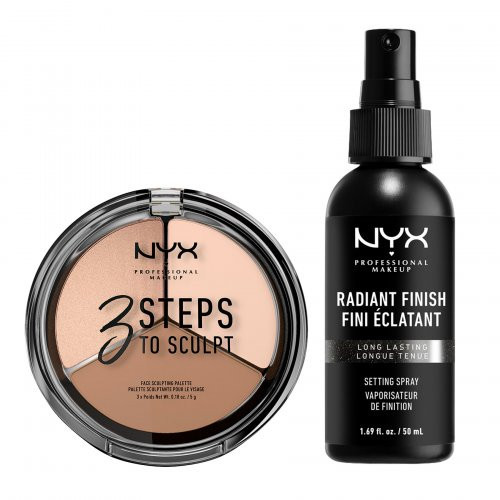NYX Professional Makeup Face Sculpting & Setting Set Näo kontuurimise ja meigikinnitussprei komplekt