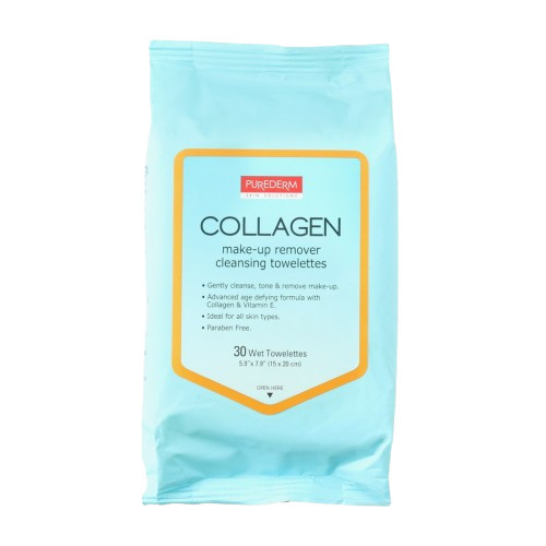 Purederm Collagen Make-Up Remover Cleansing Towelettes Niisked salvrätikud meigi puhastamiseks 30 tk