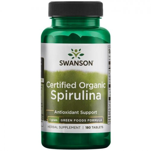 SWANSON Certified Organic Spirulina 500mg Antioxidant Support Spirulina 180 kapslit