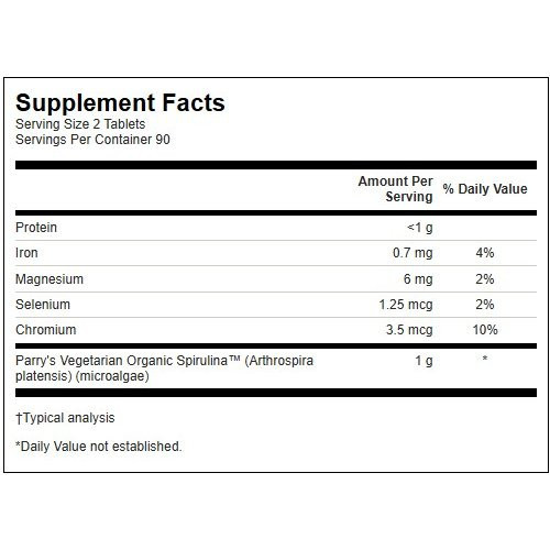 SWANSON Certified Organic Spirulina 500mg Antioxidant Support Spirulina 180 kapslit