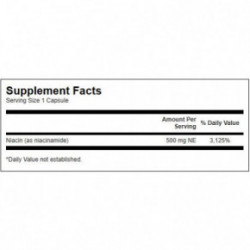 SWANSON Niacinamide 500mg Energy and Cardiovascular Support B3-vitamiin, niatsiin 250 kapslit