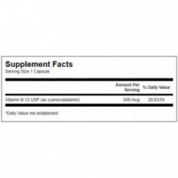 SWANSON Vitamin B12, 500 mcg Energy and Metabolism Toidulisand B12-vitamiin 100 kapsulit