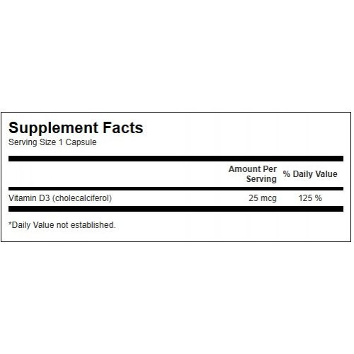 SWANSON High Potency Vitamin D3 1.000 IU (25mcg) Bone and Immune Health D3-vitamiin 250 kapslit