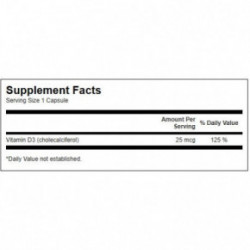 SWANSON High Potency Vitamin D3 1.000 IU (25mcg) Bone and Immune Health D3-vitamiin 250 kapslit