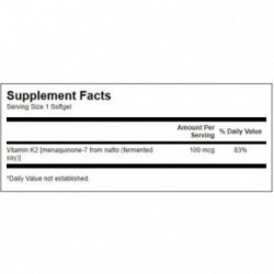 SWANSON Natural Vitamin K2 100mcg Bone and Cardiovascular Health Looduslik K2-vitamiin 30 kapslit