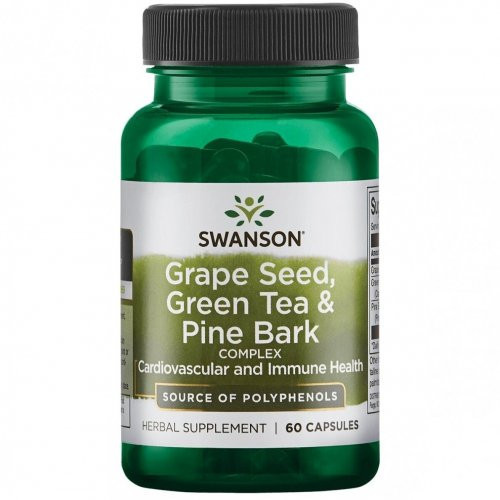 SWANSON Grape seed, Green Tea & Pine Bark Complex Viinamarjaseemne, rohelise tee ja männikoore kompleks 60 kapslit