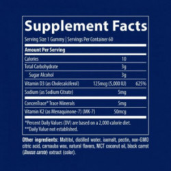 Trace Minerals Vitamin D3 + K2 Gummies D3+ K2-vitamiin närimiskummi kujul 60 kummikommi