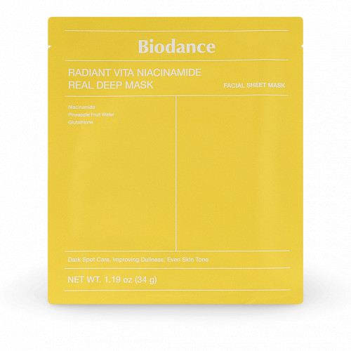 Biodance Radiant Vita Niacinamide Real Deep Mask Helendav näomask niatsinamiidi ja glutatiooniga 34g