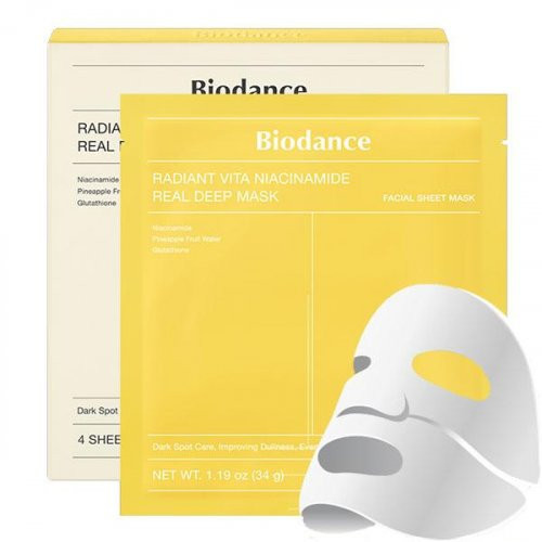 Biodance Radiant Vita Niacinamide Real Deep Mask Helendav näomask niatsinamiidi ja glutatiooniga 34g