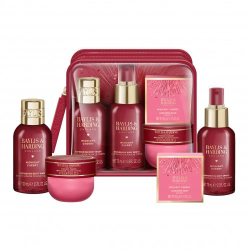Baylis & Harding Midnight Cherry Luxury Travel Wash Bag Gift Set Kinkekomplekt