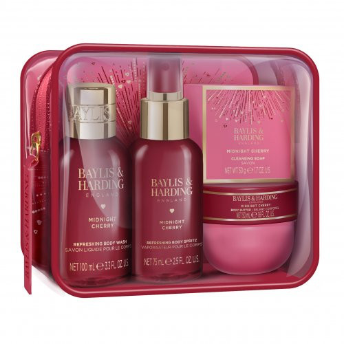 Baylis & Harding Midnight Cherry Luxury Travel Wash Bag Gift Set Kinkekomplekt