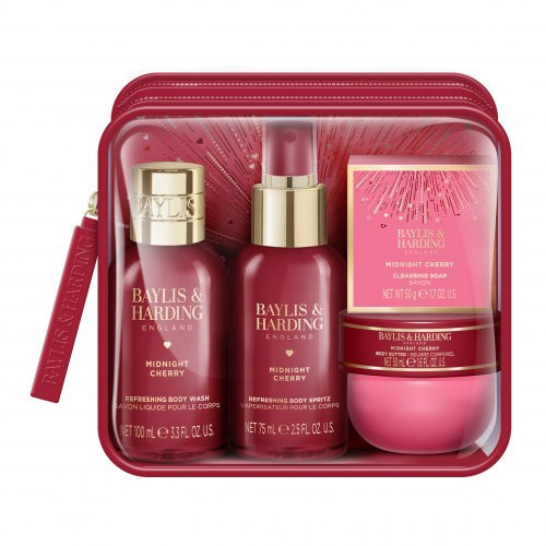 Baylis & Harding Midnight Cherry Luxury Travel Wash Bag Gift Set Kinkekomplekt