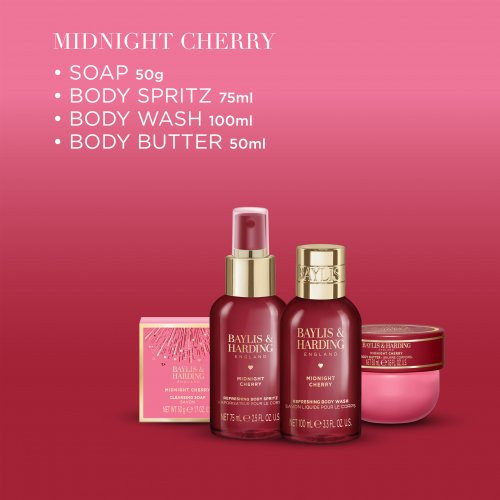 Baylis & Harding Midnight Cherry Luxury Travel Wash Bag Gift Set Kinkekomplekt