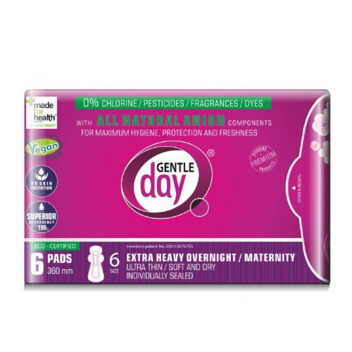 Gentle Day Extra Heavy Overnight/Maternity Pads Sidemed raskete menstruatsioonide ajal/pärast sünnitust 6 tk