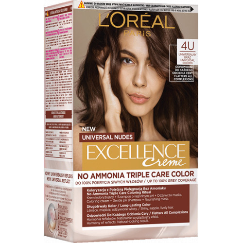 L'Oréal Paris Excellence Creme Universal Nudes Permanent Hair Dye Kolmekordse toimega püsivärv 1U Universal Black