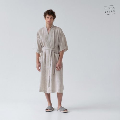 Linen Tales Melange Linen Summer Bathrobe Unisex Linasest lühikeste varrukatega hommikumantel S-M