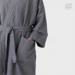 Linen Tales Dark Grey Linen & Cotton Honeycomb Waffle Bathrobe Unisex Linane hommikumantel S-M