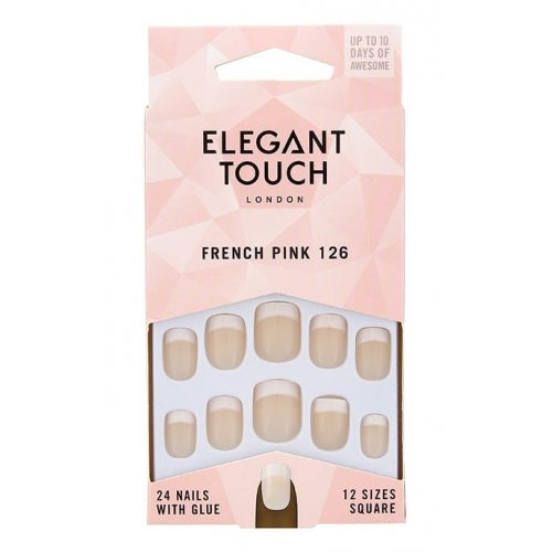 Elegant Touch French Pink 126 Square Nails Liimitavad, kunstküüned Seatud