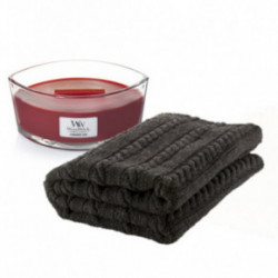 KlipShop Classic Style Blanket and Woodwick Heartwick Candle Set in a Gift Box Smoked Walnut & Maple 