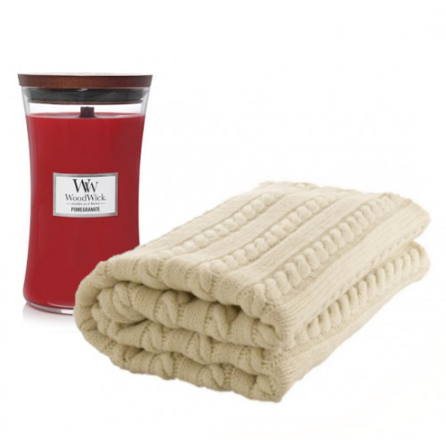 KlipShop Classic Style Blanket and Woodwick Candle Set in a Gift Box Tekk ja küünla komplekt kinkekarbis Amethyst & Amber