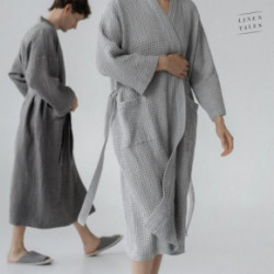 Linen Tales Light Grey Linen & Cotton Honeycomb Waffle Bathrobe Unisex Linane hommikumantel S-M