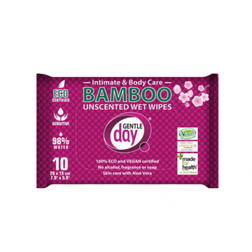 Gentle Day Unscented Organic Bamboo Wet Wipes Niisutatud bambusest salvrätikud, keskkonnasõbralikud 10 tk.