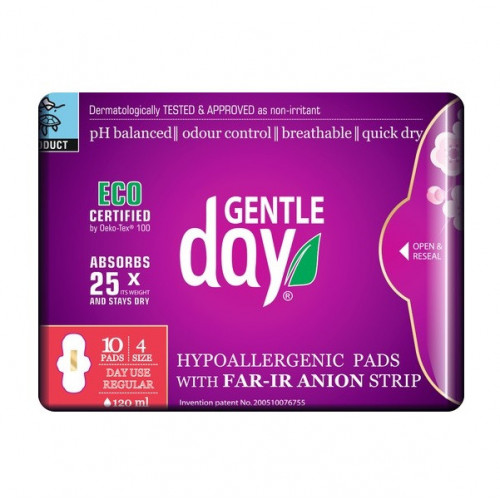 Gentle Day Organic Regular Flow Pads Päevased sidemed anioonribaga 10 tk.